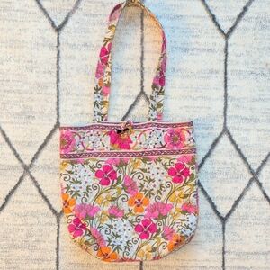 RETIRED Vera Bradley Classic Tote in "Tea Garden" Floral Print Pink & Orange